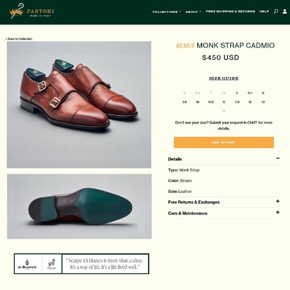 * NIB * $450 Pastori DI BIANCO Remus US 9 M Italian Monkstrap o * add $15 Trees